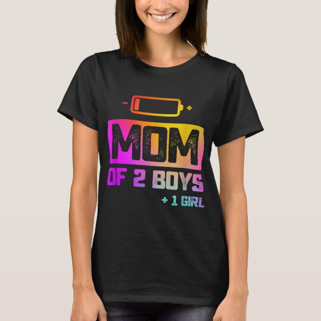 Funny Mom of 2 Boys 1 Girl Low Battery T-Shirt (Front)