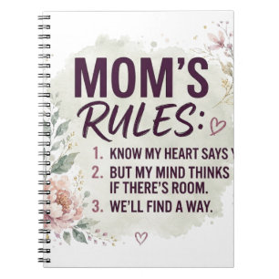 Funny Mom Rules Floral Watercolor Family Quote Notebook