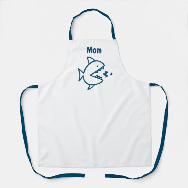 Funny Mom Shark Blue White Kitchen Apron (Front)