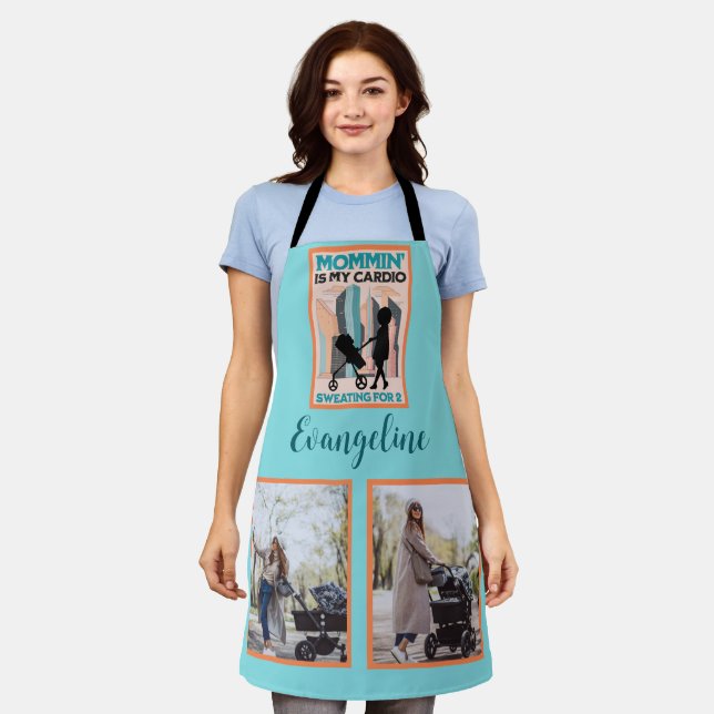Funny Mom Stroller “Mommin’ is my Cardio” Photo Apron (Worn)