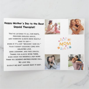 Funny "Mom Unpaid Therapist" Floral Mother's Day C Card