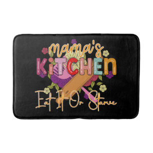 Funny Momma's kitchen word art  Bath Mat