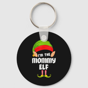 Funny Mommy Elf Matching Family Group Pj Christmas Keychain