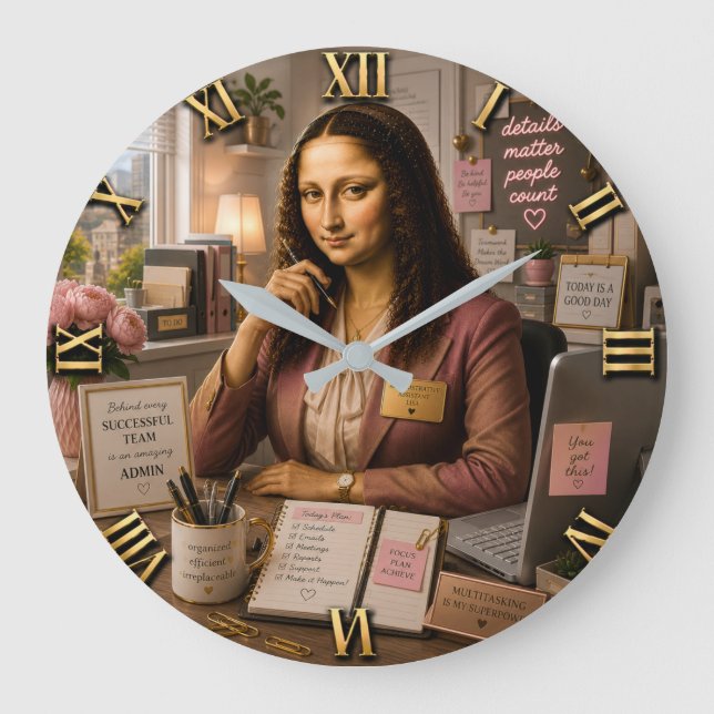 Funny Mona Lisa Administrative Assistant Office  Large Clock (Front)
