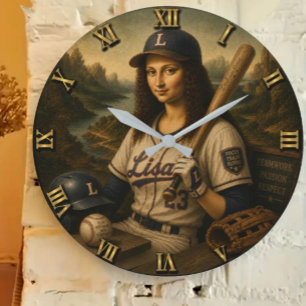 Funny Mona Lisa Baseball Large Clock