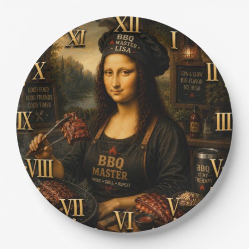 Funny Mona Lisa BBQ Master Barbecue Grill Decor Paper Plates