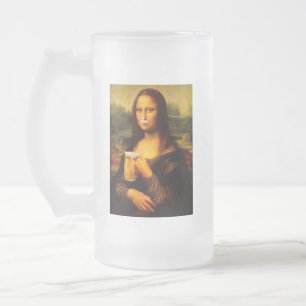 Funny Mona Lisa Beer Lover Unique Gift Frosted Glass Beer Mug
