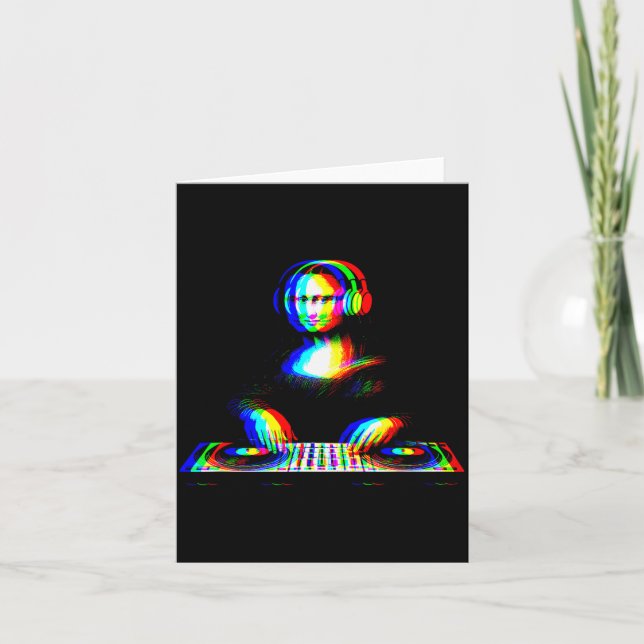 Funny Mona Lisa Dj Varwave Techno Rave Edm Music P Card (Front)