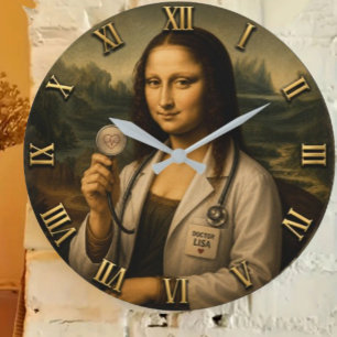 Funny Mona Lisa Doctor Medical Office Decor Large Clock