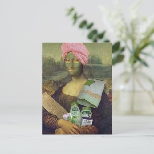 Funny Mona Lisa doing skincare Leonardo da Vinci Postcard
