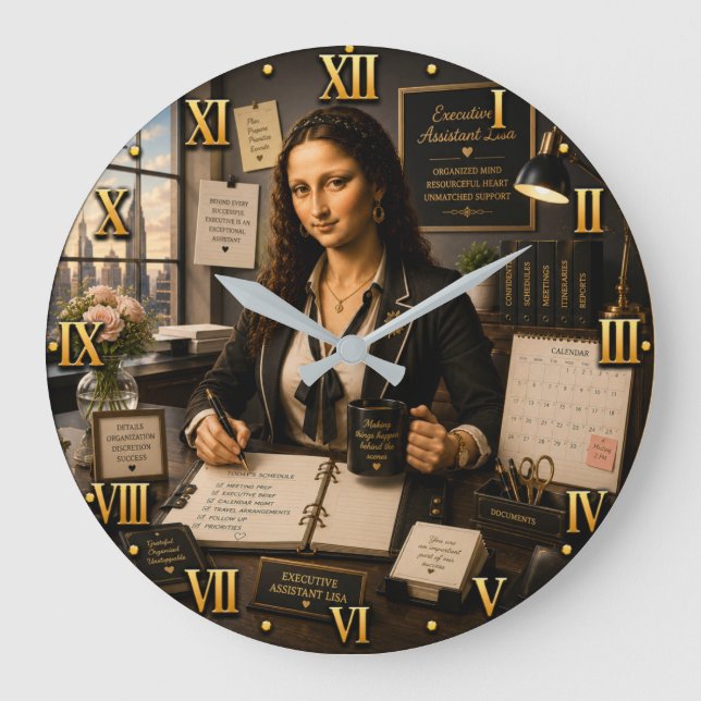 Funny Mona Lisa Executive Assistant Large Clock (Front)