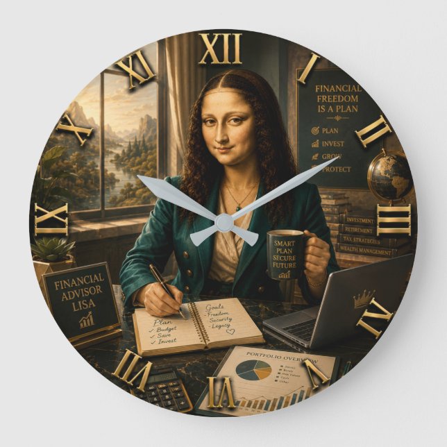 Funny Mona Lisa Financial Advisor Office Decor Large Clock (Front)