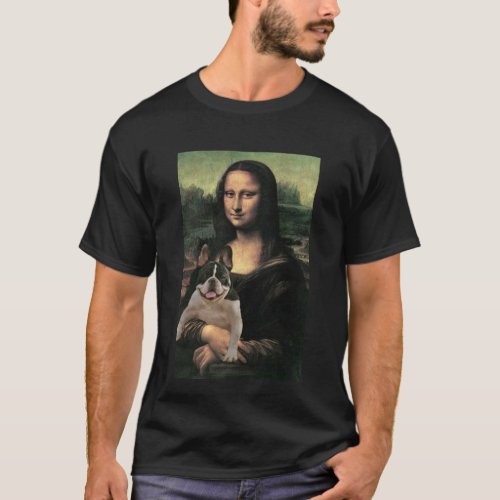 Funny Mona Lisa holding a dog T_Shirt