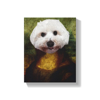 Funny Mona Lisa Maltese Dog Stretched Canvas Print