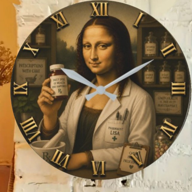 Funny Mona Lisa Pharmacist Pharmacy Large Clock (Creator Uploaded)