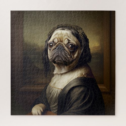 Funny Mona Lisa Pug Jigsaw Puzzle