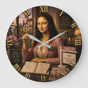 Funny Mona Lisa Real Estate Agent  Large Clock