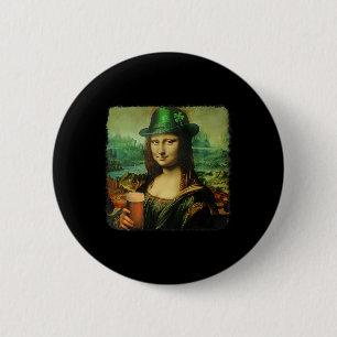 Funny Mona Lisa St. Patricks Day Shamrock Hat Lepr Button