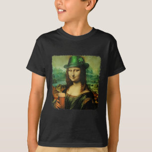 Funny Mona Lisa St. Patricks Day Shamrock Hat Lepr T-Shirt