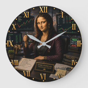 Funny Mona Lisa Stock Trader Trading Office Decor Large Clock