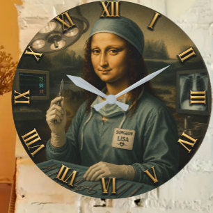 Funny Mona Lisa Surgeon Surgical Office Decor Large Clock