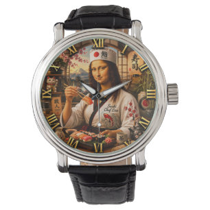Funny Mona Lisa Sushi Chef Japanese Kitchen Decor Watch