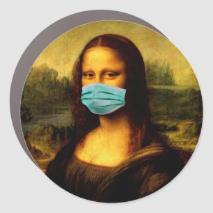 Funny Mona Lisa Too Wear Mask  Pandemic  Memes Car Magnet