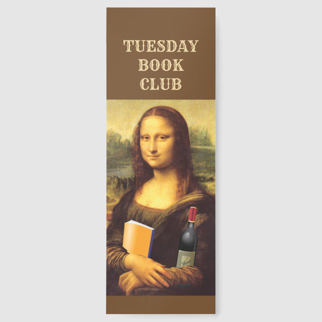 Funny Mona Lisa with Book and Wine Book Club Bookmarks (Front)