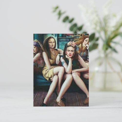 Funny Mona Lisa with her girls friends squad Postcard