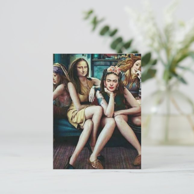 Funny Mona Lisa with her girls friends squad Postcard (Standing Front)