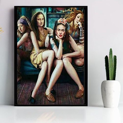 Funny Mona Lisa with her girls squad Poster