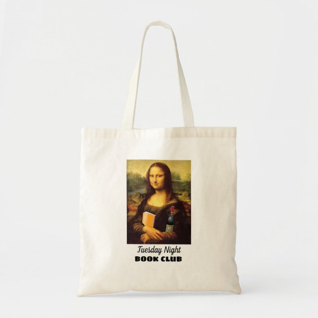 Funny Mona Lisa with Wine Book Club Tote Bag (Front)