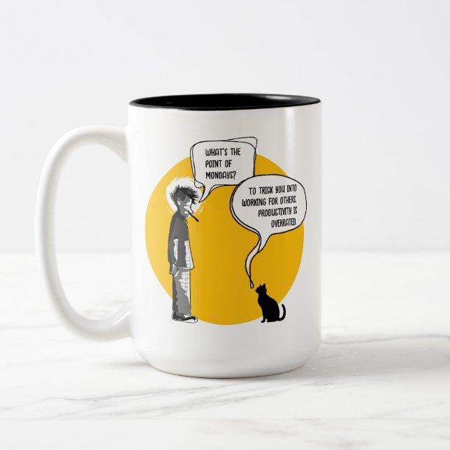 Funny Monday Cat Office Humor Sarcasm Two-Tone Coffee Mug (Left)