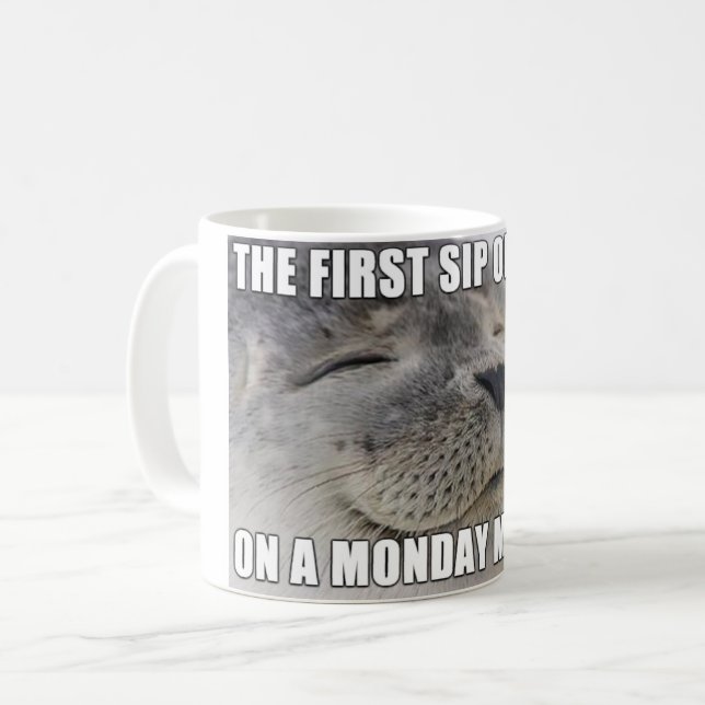 Funny Monday Morning Seal Meme Coffee Mug (Front Left)