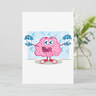 Funny Money Brain Cartoon Euro Cash Lover Invitation