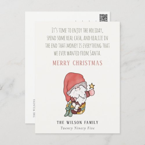 Funny Money Cash Abundance Santa Christmas Wishes Holiday Postcard