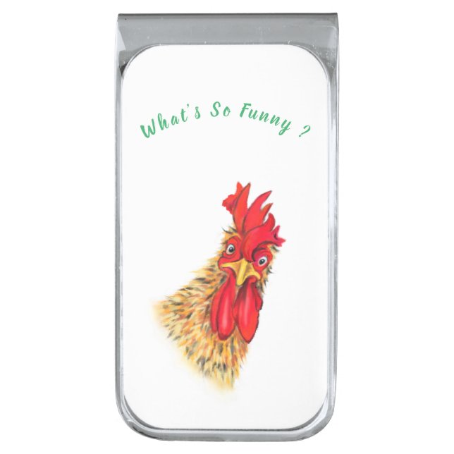 Funny Money Clip Surprised Rooster - Custom Text (Front Vertical)