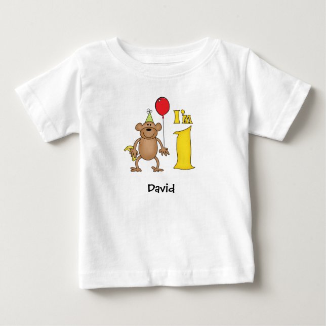 Funny Monkey 1st Birthday Baby T-Shirt (Front)