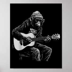Funny Monkey Acoustic Guitar Music Lover Men Women Poster
