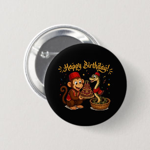 Funny Monkey and Snake Birthday Celebration Button