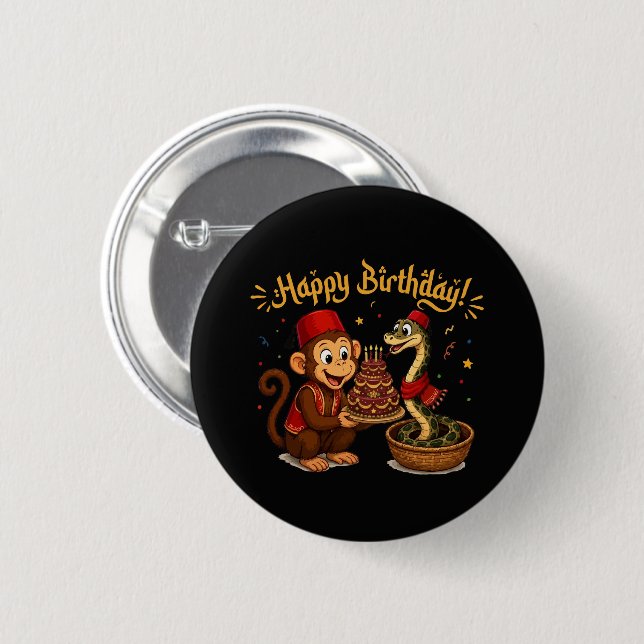 Funny Monkey and Snake Birthday Celebration Button (Front & Back)