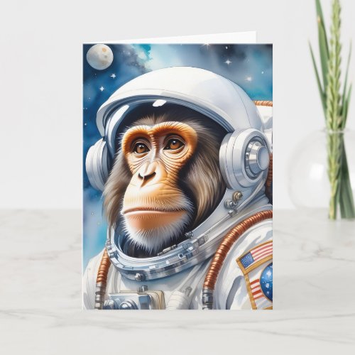 Funny Monkey Astronaut in Outer Space Blank Card
