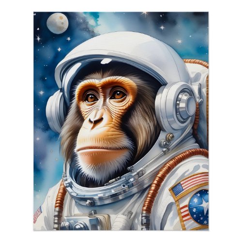 Funny Monkey Astronaut in Outer Space Poster