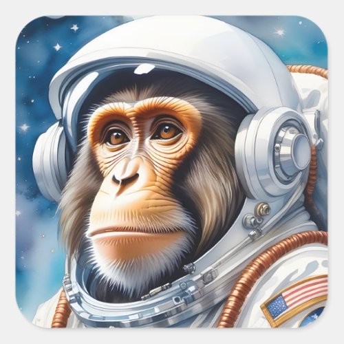 Funny Monkey Astronaut in Outer Space Square Sticker