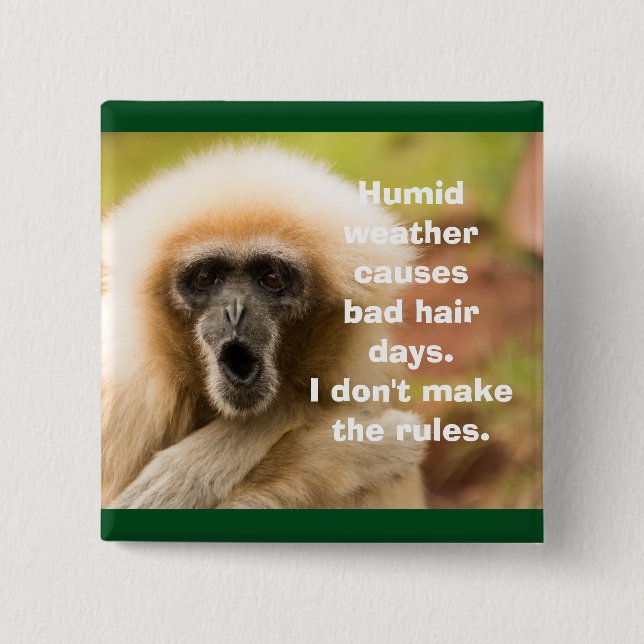 Funny Monkey Bad Hair Day Pinback Button (Front)