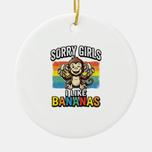 Funny Monkey Banana Vintage Engraving Shirt Design Ceramic Ornament