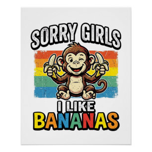 Funny Monkey Banana Vintage Engraving Shirt Design Poster