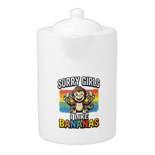 Funny Monkey Banana Vintage Engraving Shirt Design Teapot