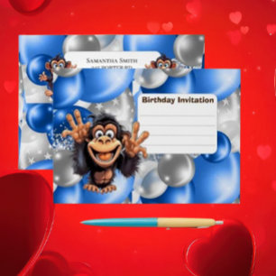 Funny Monkey Birthday Invitation Blue Envelope