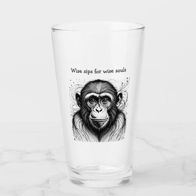 Funny Monkey Black White Ink Customized Glass (Front)